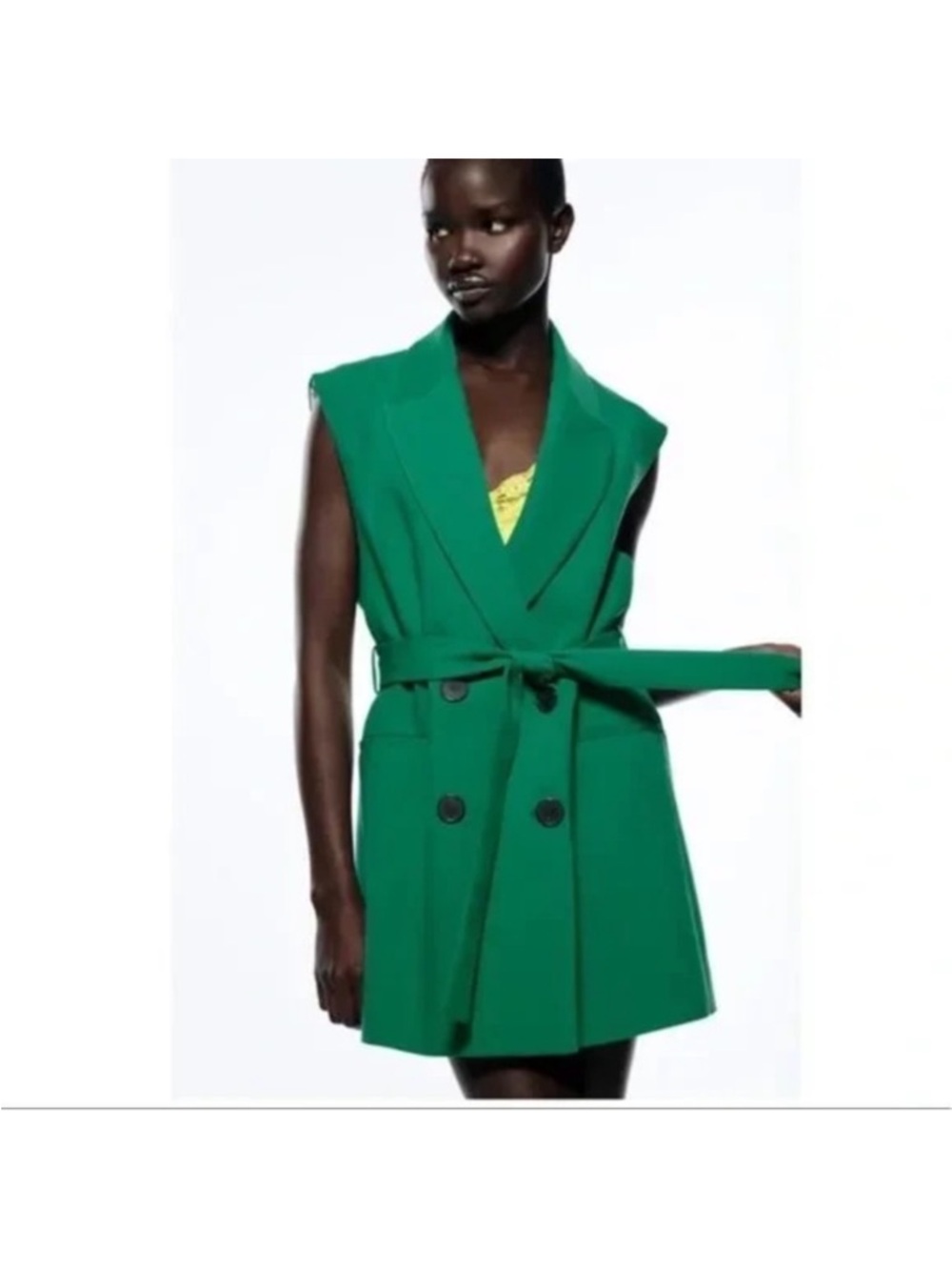Zara Green Sleeveless Double-Breasted Mini Dress